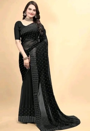 Beautiful dimond design georgette black saree